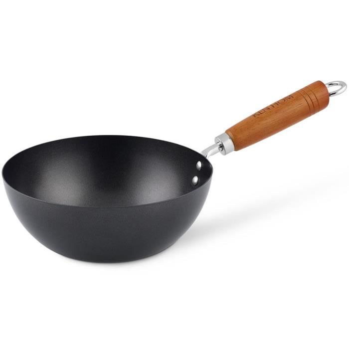 TOM mini poêle wok avec manche en bois 20 cm acier/bois noir/marron