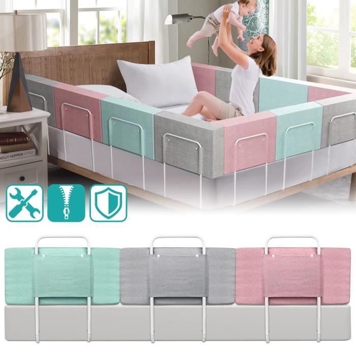UISEBRT 60cm Barrière lit pour Enfant Réglable en Hauteur Protection Anti-chute pour lit Familial et lit D'enfant (Vert de Mer)