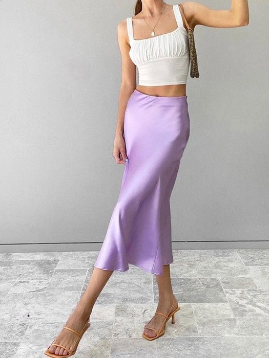 Jupe Longue en Satin Violet Uni pour Femme Taille Haute Elegante pour Bureau Midi Printemps Ete 2024 Violet F335 Blanc Cdiscount Pret a Porter