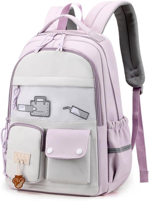 IvyH Sac à Dos Kawaii Pour Enfants 8-16 Ans - Cartable Fille Garçon Léger Imperméable Violet 30x20x46 Cm