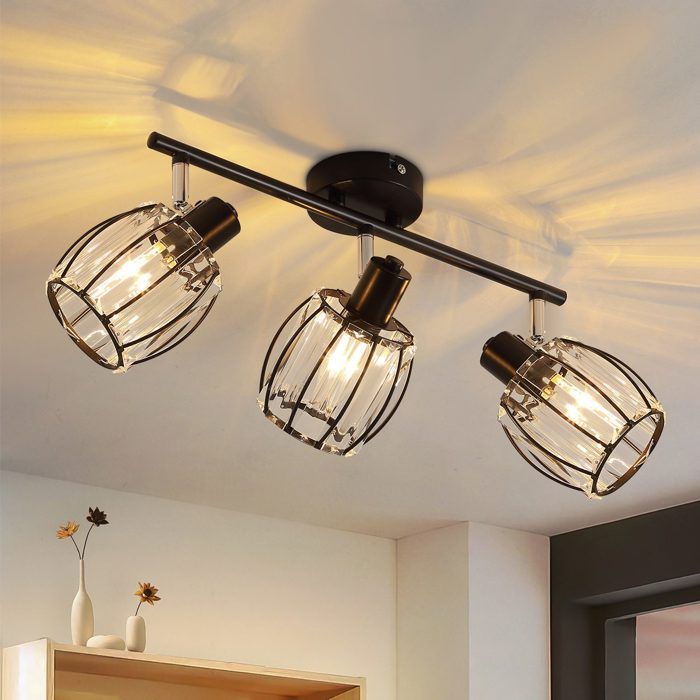 Spot de plafond - NETTLIFE - 3 feux orientable - E14 - Abat-jour cristal - Noir