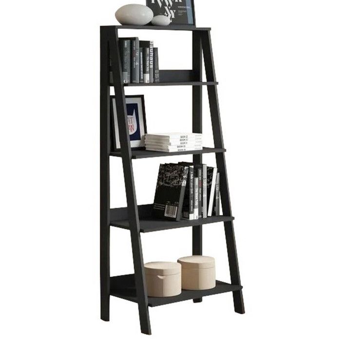 Etagère Escalier - TOK - 4 Niches - Noir - L 61 x H 140.3 cm - Montage facile Etagère Escalier - TOK - 4 Niches - Noir - L 61 x H 140.3 cm - Montage facile