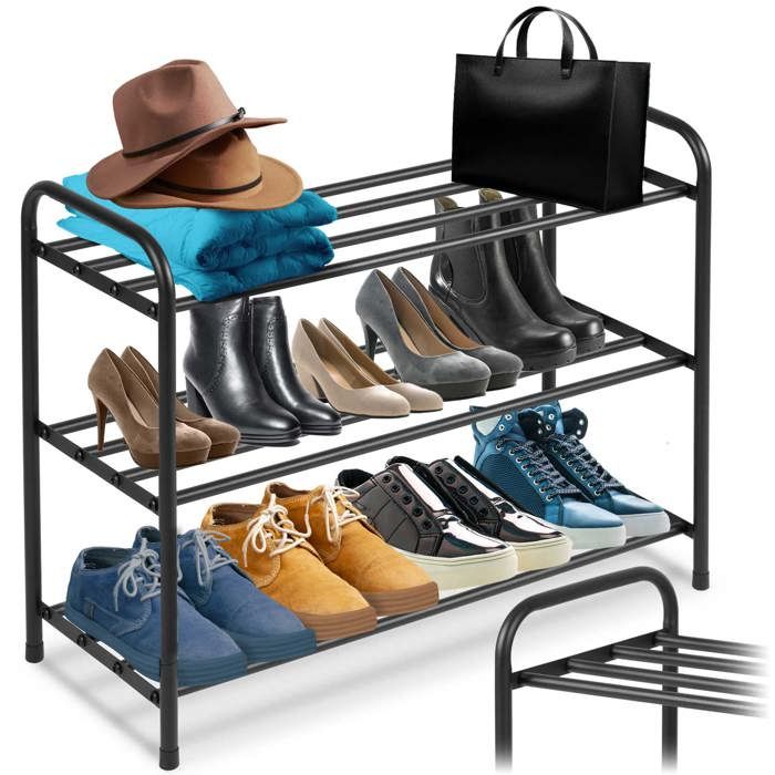Étagère à chaussures 3 niveaux - JANSHOP - Massido MS-868 - 16 paires - Acier avec revêtement en poudre - Noir - Léger