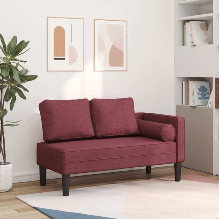 vidaXL Chaise longue avec coussins rouge bordeaux tissu 4007586