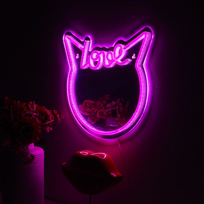 Lampe LED - HOME DECO FACTORY - Miroir LED Effet Néon - Rose