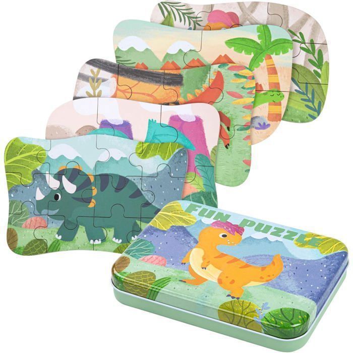 Puzzles En Bois Pour Enfants 3-8 Ans - 5 Puzzles De 24 Pièces, Thèmes Animaux Et Dinosaures, 22.5x15 Cm