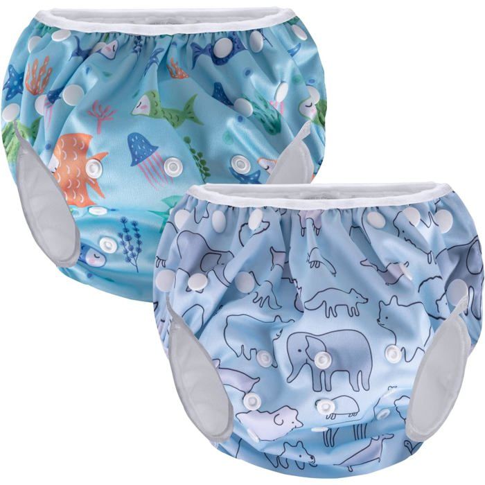 Teamoy Lot De 2 Couches De Bain Réutilisables, Lavables Pour Bébés Garçons Et Filles, Idéales Pour Les Cours De Natation/vacances