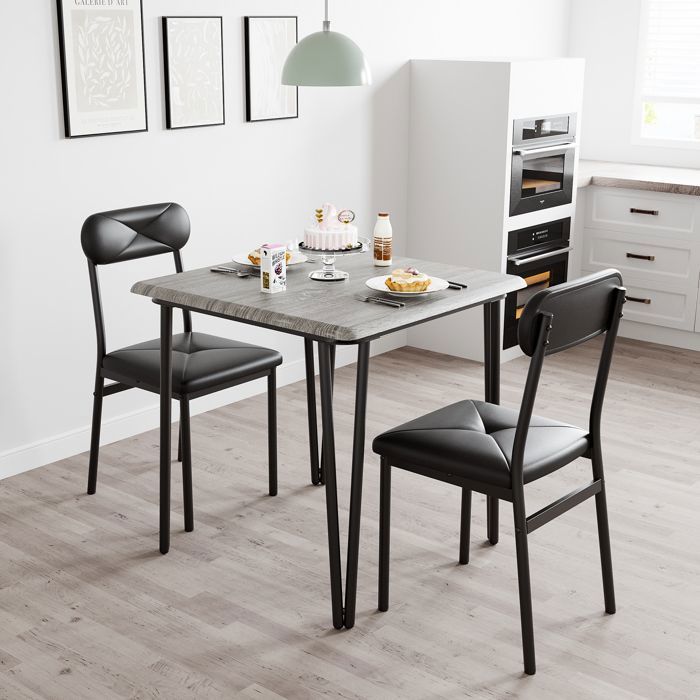 Ensemble de table de cuisine - PROMIRACAL - 3 pièces - Style industriel - 2 places - Gris