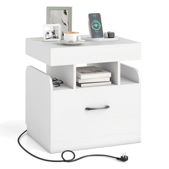 COSTWAY Table de Chevet avec Tiroir & Rangement Supérieur Étagères Ouvertes pour Salon Chambre Bureau Blanc COSTWAY Table de Chevet avec Tiroir & Rangement Supérieur Étagères Ouvertes pour Salon Chambre Bureau Blanc