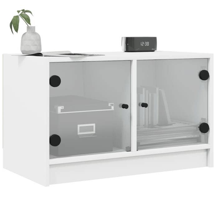 XINWO Meuble TV，Armoire TV Banc TV - avec portes en verre blanc 68x37x42 cm @334