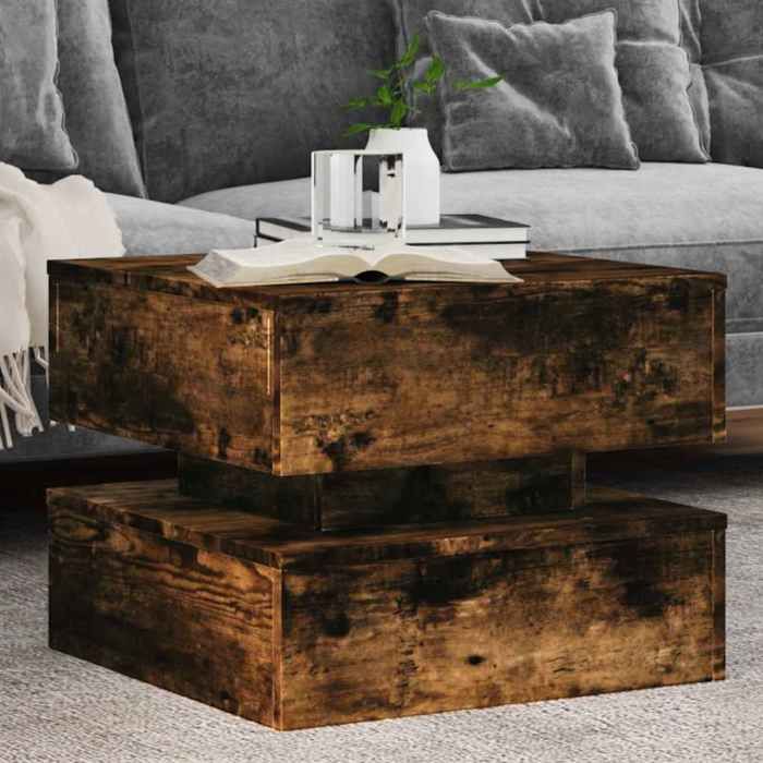 Table basse avec lumières LED-Table Salon à LED chêne fumé 50x50x40 cm 564567