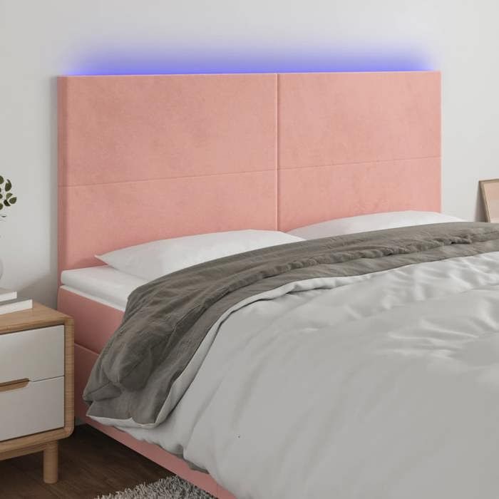 CHIC Tête de lit et lumières LED - Armoire de Tête Lit pour lire - Rose 160x5x118/128 cm Velours@SARA963596