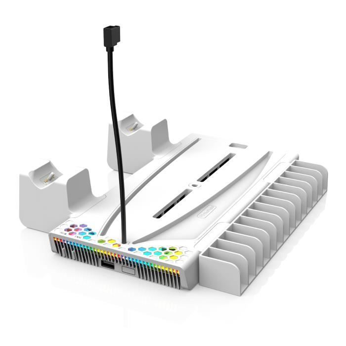 Station de refroidissement pour PS5 Slim console avec double station de charge pour manettes PS5 avec 14 emplacements pour disques - vue 2