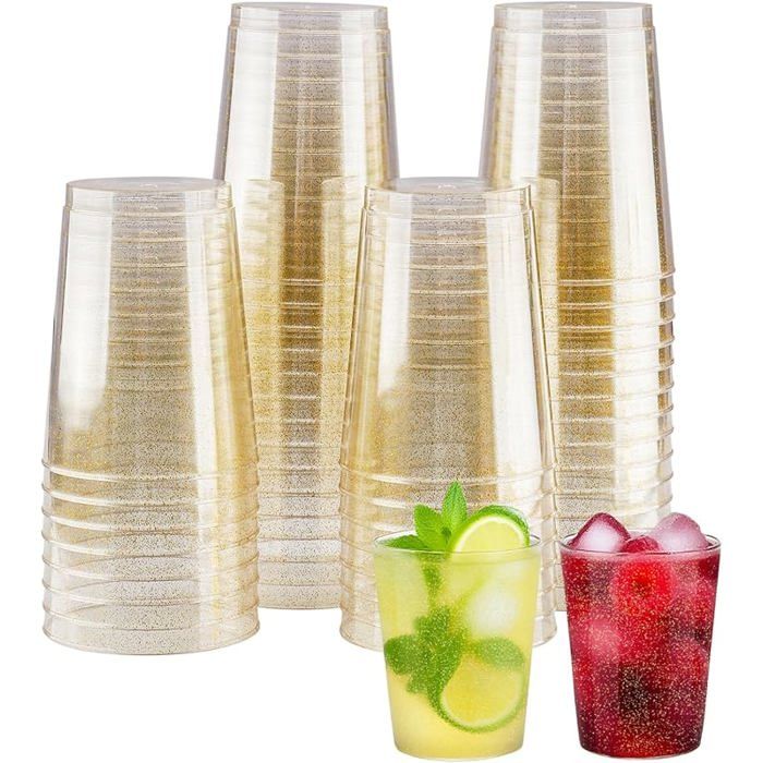 50 Gobelet PVC Reutilisable 300ML VerrePVC Rigide Polypropylène sans BPA Verres de Fête en Transpar VERRE A EAU AVEC OU SANS PIED