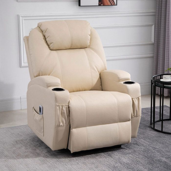 Fauteuil Massant et Relaxant avec Dossier Inclinable Repose-Pied Électrique Revêtement Synthétique Crème