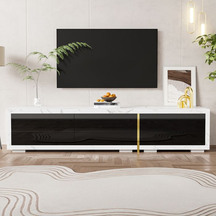 Meuble TV Extensible 140–260 cm Marbre Blanc et Noir Banc TV Rotatif et Élégant Meuble TV Extensible 140–260 cm Marbre Blanc et Noir Banc TV Rotatif et Élégant