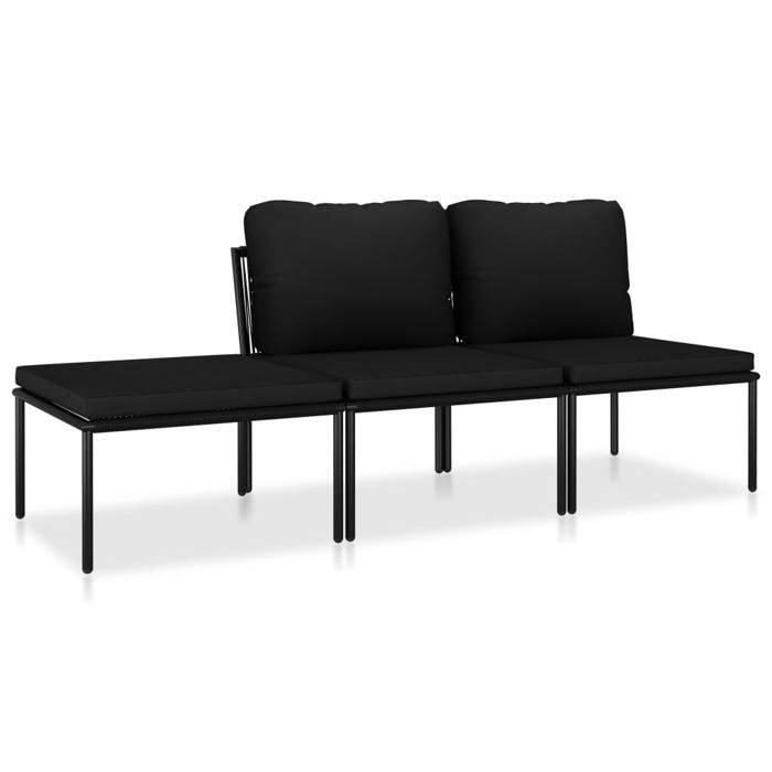 Salon de jardin 3 pièces - JILL - Coussins inclus - Noir et anthracite - PVC et acier - 180x60x65 cm - 3 places