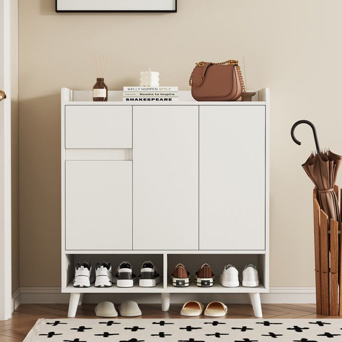 armoire à chaussures - Commode / buffet - avec étagères réglables-organisateur de maison minimaliste avec pieds en bois massif