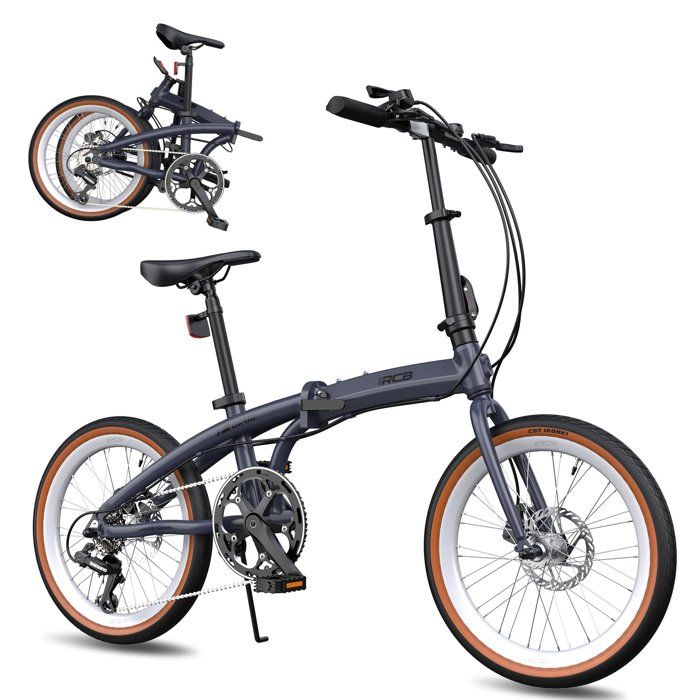 RCB GK4 Vélo pliant 20 aluminium 7 vitesses freins à disque avant/arrière - Vélo urbain compact et ultra-portable - Noir