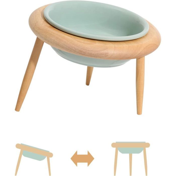 Comparer les prix de Gamelle en céramique pour chat - MHY® - Réglable - Surélevée - Inclinée - Céramique - Support bois antidérapant