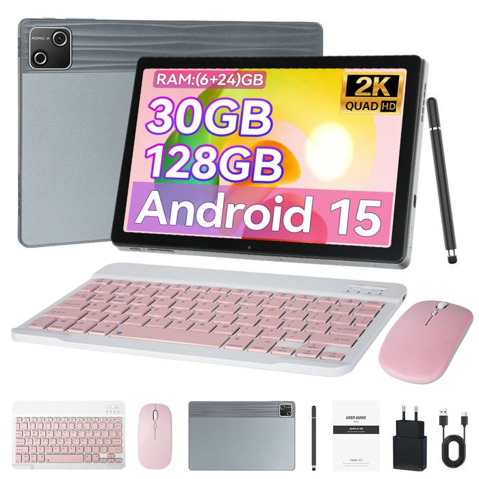 Tablette Android - KOTSREN - 10.1 - Android 15 - 30 Go (6+24) RAM - 128 Go ROM - 6200 mAh WiFi 6