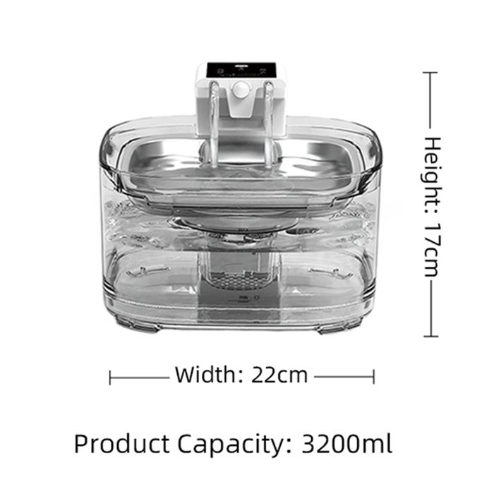 Fontaine à eau pour chat sans fil - Phoesky - 3.2L - Batterie 5000mAh - 3 modes de débit - Acier inoxydable - FT902
