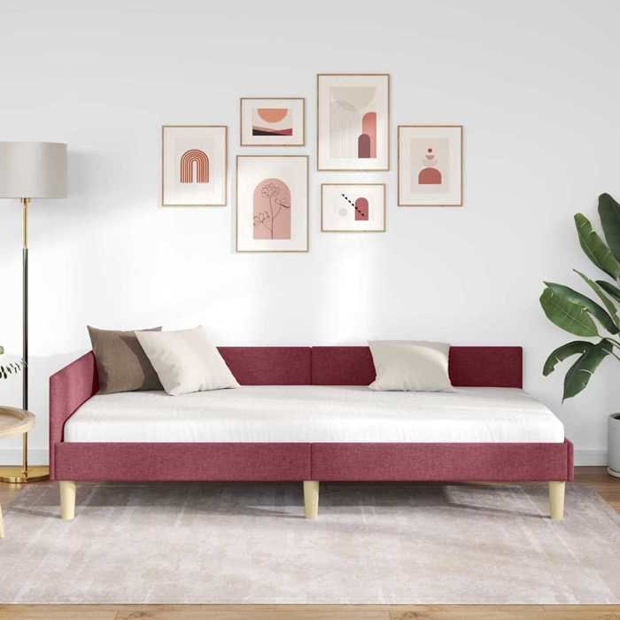 BEAU Cadre de lit dangle - SARAZYJ - Design en L - Lit de repos - Lit de jour - Bordeaux 90 x 190cm tissu - 724320