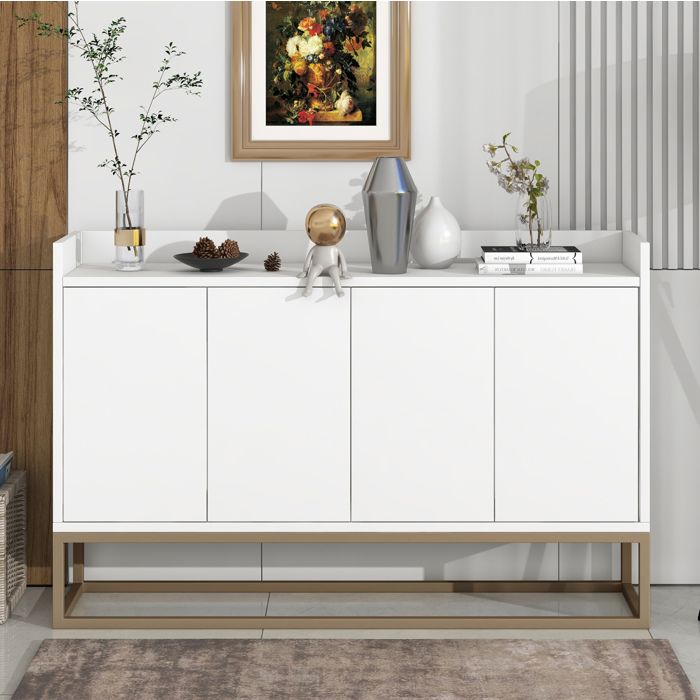 Buffet de cuisine 4 portes 120x30x80 cm avec étagères réglables et ouverture push structure métal blanc