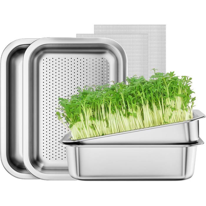 Plateau de germination - Belle commode - Acier inoxydable - 26x19 cm - Lot de 2 - Compatible lave-vaisselle