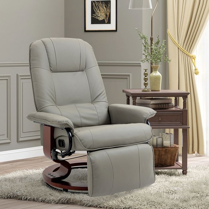 MOTHINESSTO2416-Fauteuil relax inclinable repose-pieds réglable pivotant 360° piètement bois revêtement synthétique gris