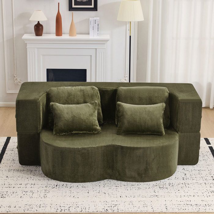 Canapé bas - KOMHTOM - 198x60x76cm - Convertible 2 places - Moelleux flanelle - Matelas pliable mousse HD