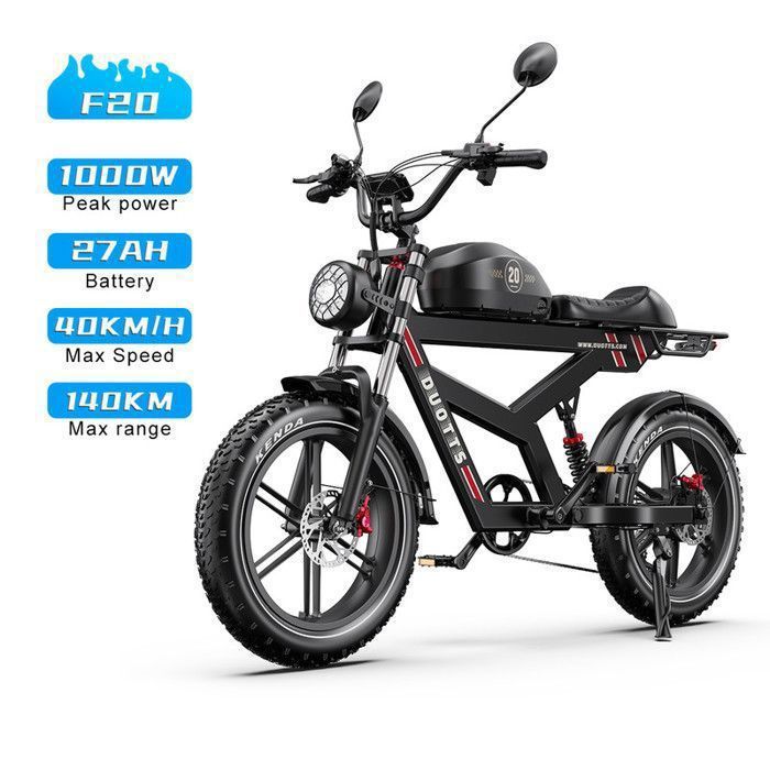 Vélo à assistance électrique DUOTTS-F20 - Moteur 750 W - Batterie 52 V 27 Ah - Pneus 20 pouces - Autonomie de 140 km