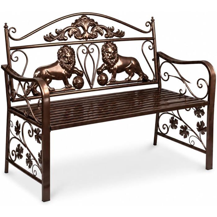 Banc de jardin en métal 2-3 pers. résistant aux intempéries style vintage lion accoudoirs & dossier montage facile