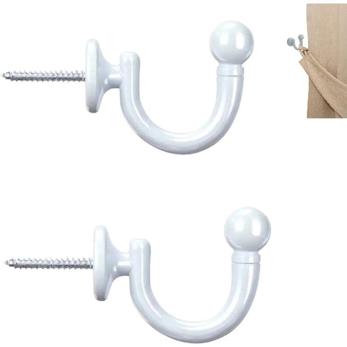 Lot de 2 crochets dembrasse rideau muraux en U 65 x 28 mm métal blanc fixation rideaux et vêtements