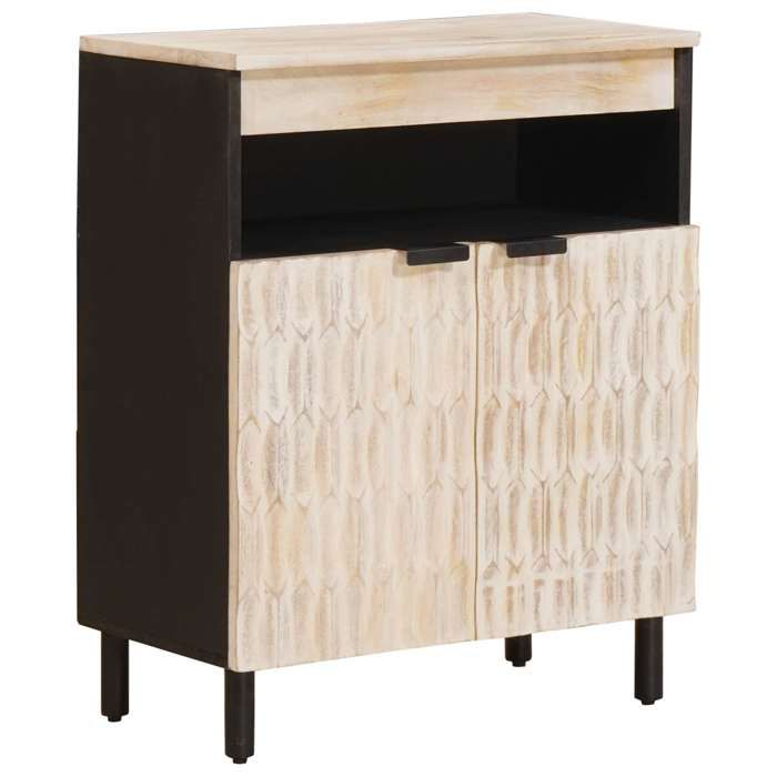Commode Et Enfilade - vidaXL - bahut rangement -  bois de manguier massif - blanc - 2 portes - avec poignées - 60 x 33 x 75 cm &9213