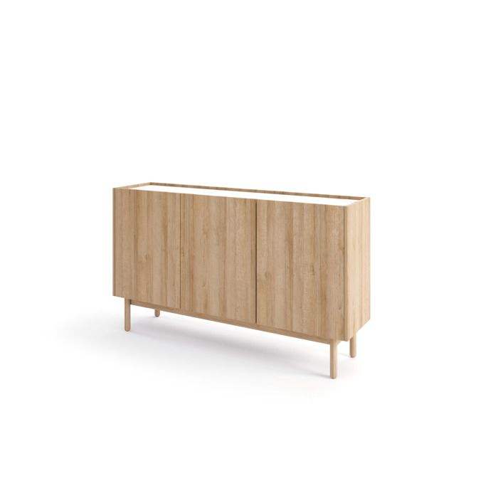 Commode - 3XE LIVING - Chêne Riviera - 3 portes - 6 étagères - Plateau marbre Bianco