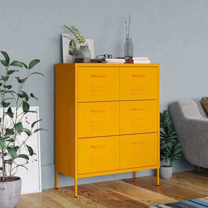 Jaune Armoire à tiroirs Jaune moutarde 80x35x1015 cm Acier - Meuble Rangement LV29927