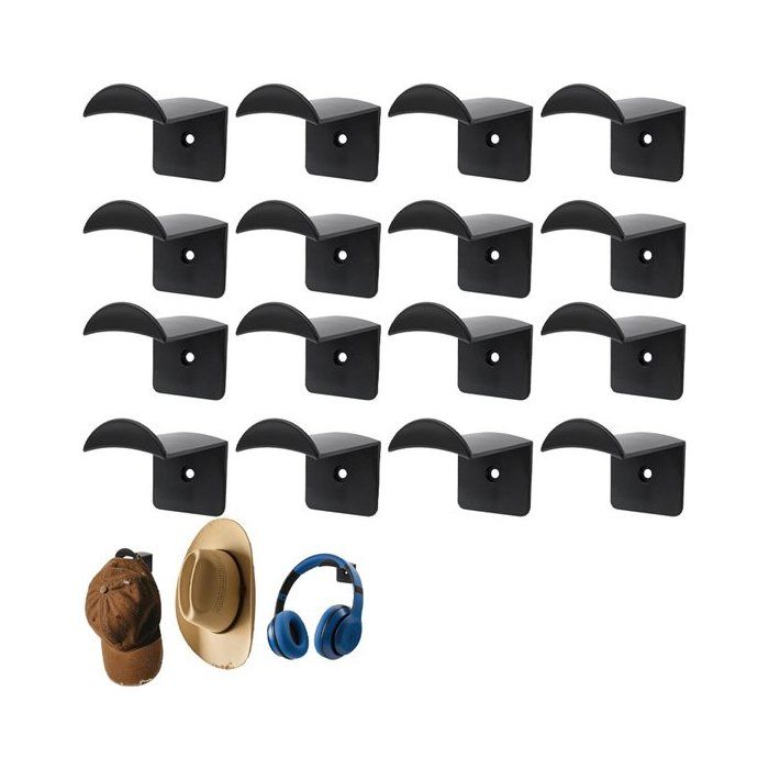 Organisateur mural pour casquettes - lot de 16 - acrylique - noir - adhésif - pour ranger casquettes chapeaux et accessoires
