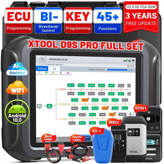 Valise Diagnostic Auto D9S PRO - Xtool - ECUPMIOE - Assisté par IA - 45 réinitialisations - FCA/DoIP/CAN FD - Mises à jour de 3ans