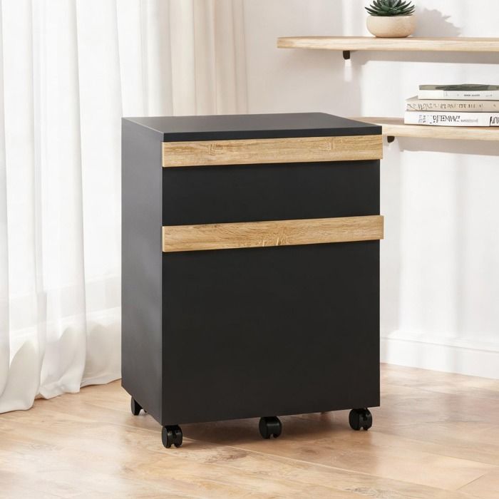 Caisson de bureau 2 tiroirs sur roulettes 48x40x595 cm en panneau de particules noir