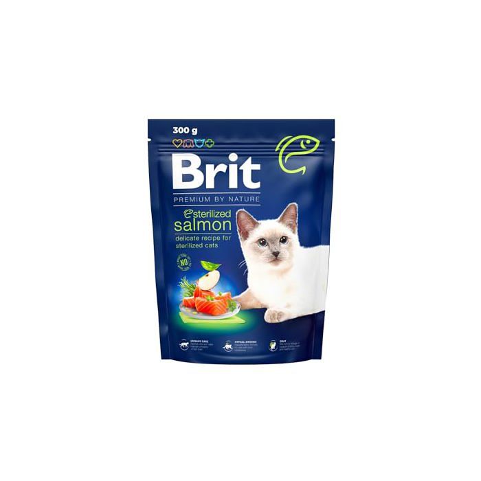Croquettes pour chat stérilisé - BRIT - Premium by Nature Saumon 300 g - Saveur saumon - Sans blé sans soja - Contrôle urinaire Croquettes pour chat stérilisé - BRIT - Premium by Nature Saumon 300 g - Saveur saumon - Sans blé sans soja - Contrôle urinaire