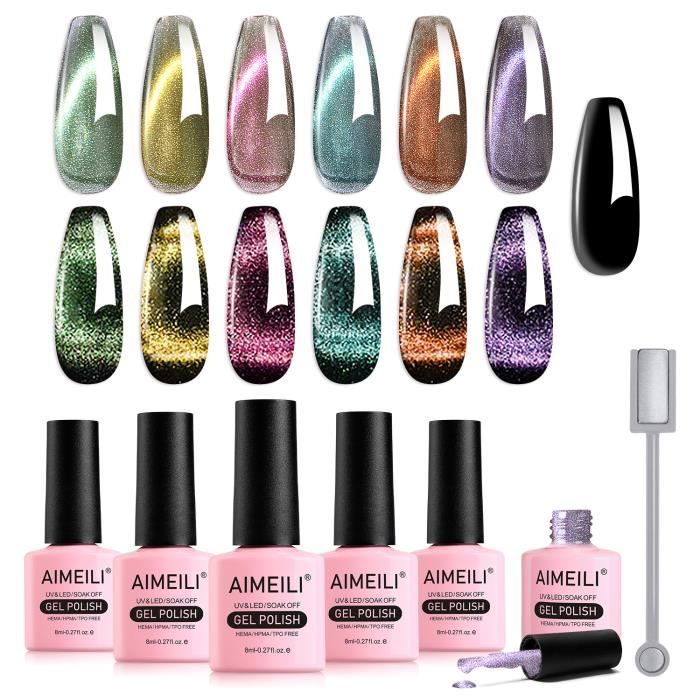 AIMEILI Cat Eye Gel Vernis à ongles Trempez UV LED Hema Sans Vernis à ongles Art Manucure Color Set De 6pcs X 10ml - Kit 48