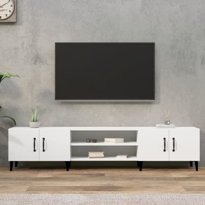 Meuble TV - AKOZON - 180x315x40 cm - Bois dingénierie - 4 compartiments - Design contemporain