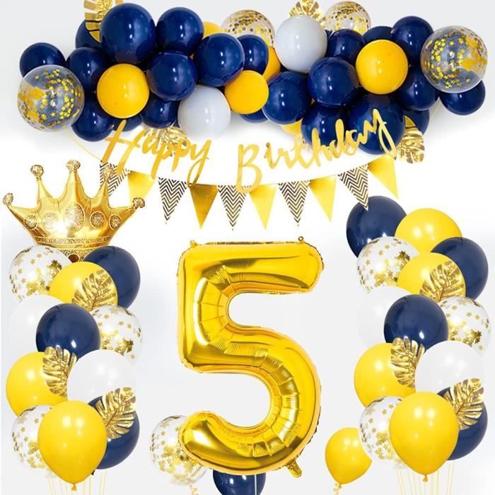 5 Ans Decorations Anniversaire Garcon Deco Anniversaire 5 Ans Garcon Avec Ballons Bleu Blancs Et Confettis Banniere De Happy 427 Cdiscount Maison