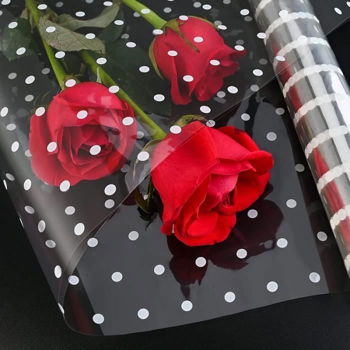 Rouleau de Cellophane Transparent 54cm x 30m Papier Cadeau Transparent Coupable -Fleuriste Rouleau Cellophane Emballage -Point Blanc