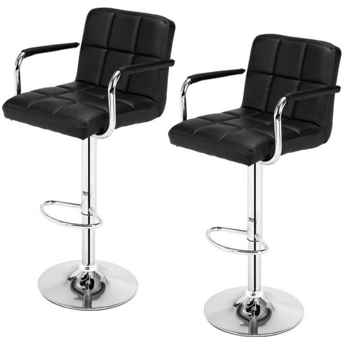 lot de 2 tabourets de bar haut chaise de bar avec accoudoirs hauteur réglable  60-80cm assis rembourré noir