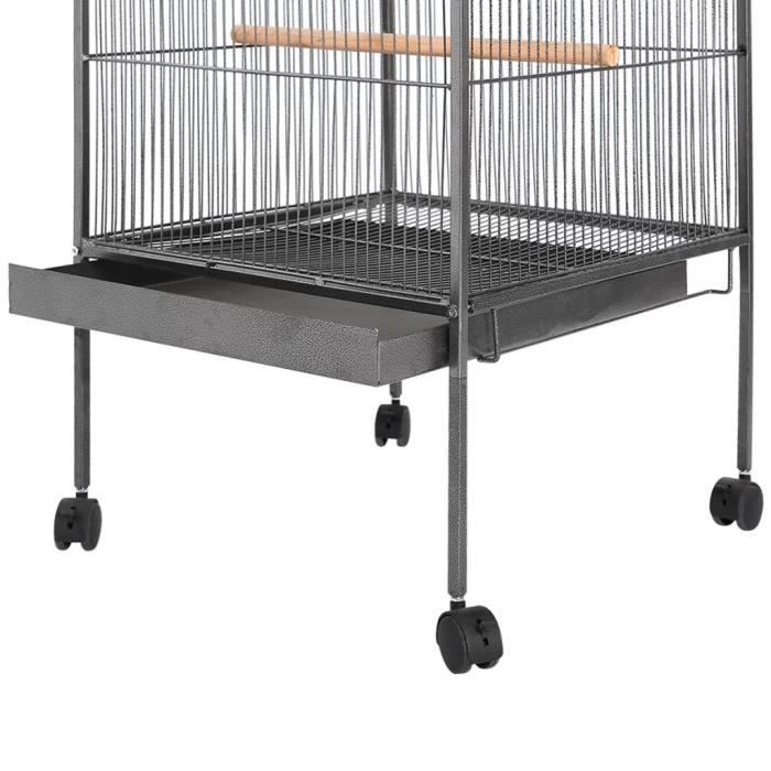 Comparer les prix de Cage à oiseaux - KAI - Modèle Noir - 66 x 66 x 155 cm - Acier et bois - 4 perchoirs en bois