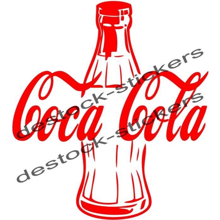 Stickers Autocollant Deco Bouteille Coca Cola Couleur Rouge 26 Cm