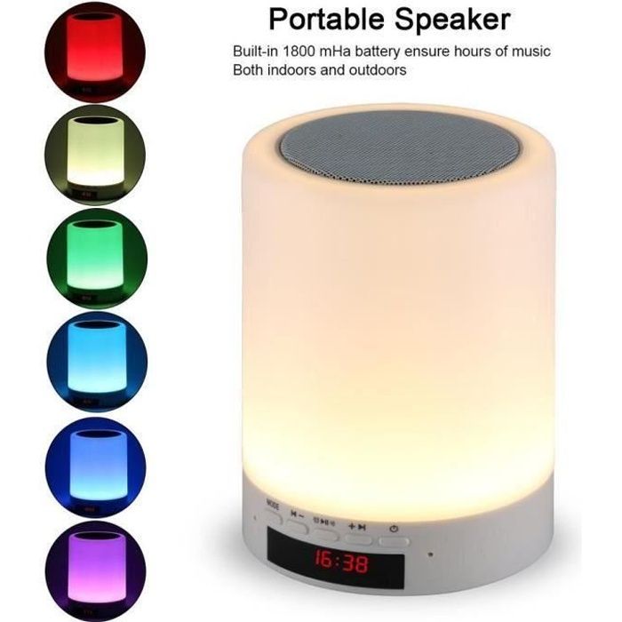 Enceinte Portable Bluetooth Led 7 Couleurs Lampe De Chevet Haut