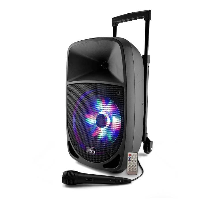 Enceinte portable sur batterie 8/20cm - 300W - USB/BLUETOOTH/MICRO - Party-8LED